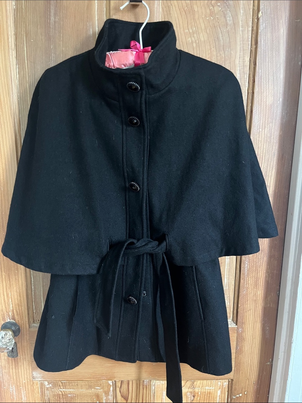 Betsey Johnson Black Cape Coat with Tie Waist